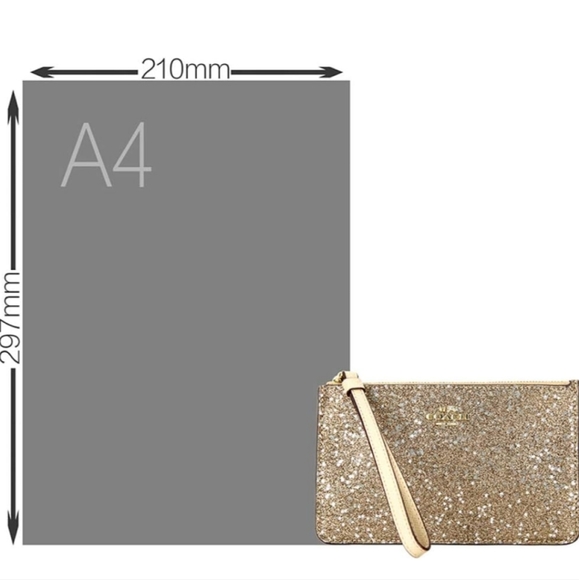 Coach F22705 IMGLD Star Glitter Gold Printed Coated Canvas Corner Zip Wristlet W - Picture 5 of 14